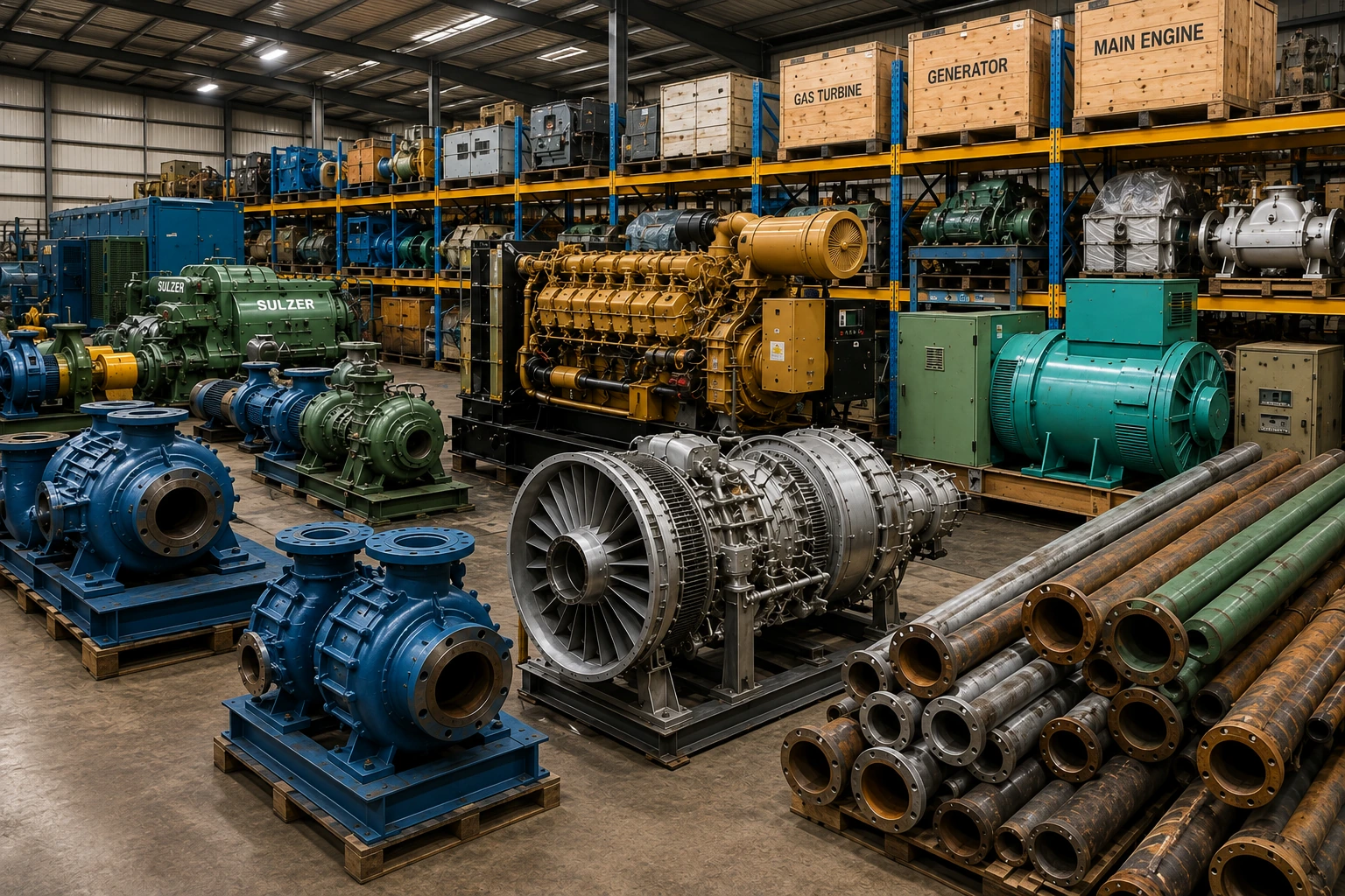 Surplus industrial pumps, engines, generators and gas turbine equipment