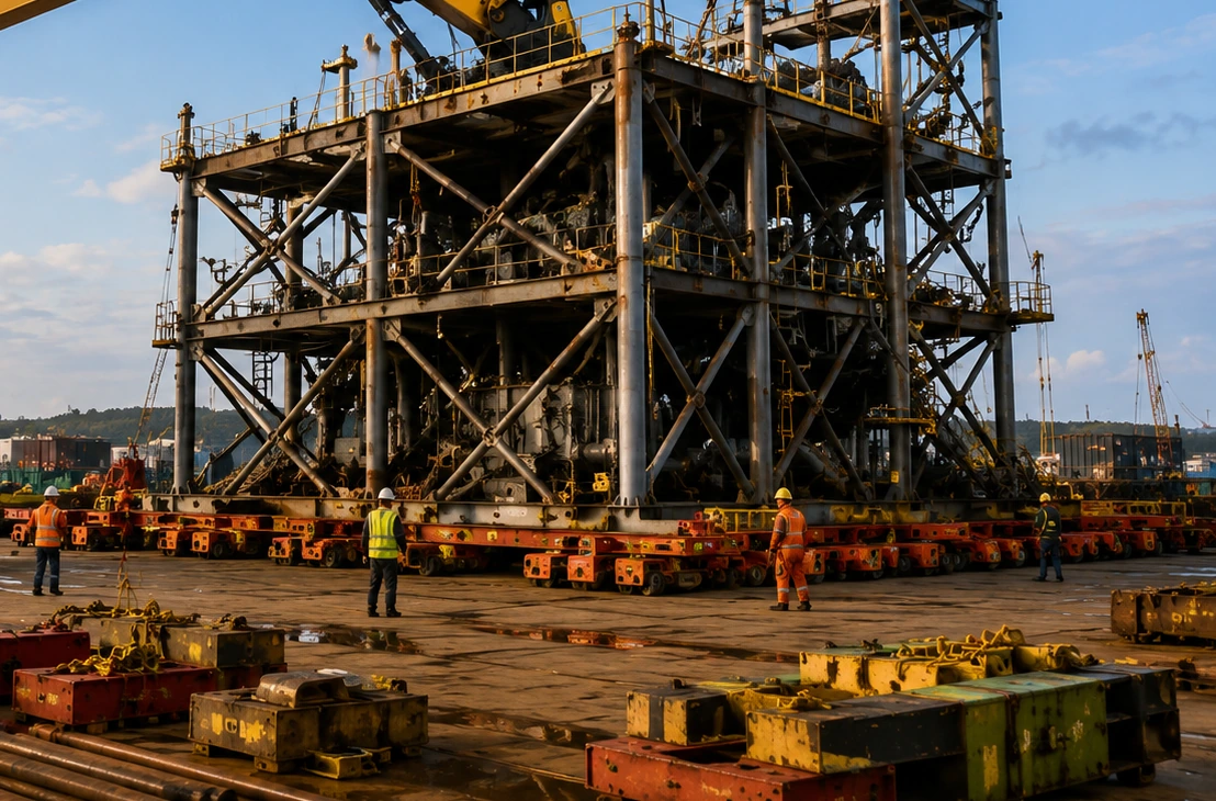 Industrial module undergoing controlled dismantling and recovery